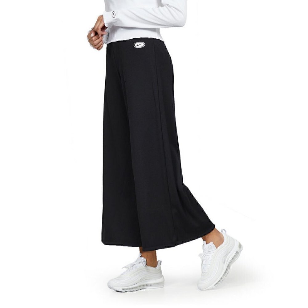 Nike Women's Sportswear Ribbed Femme Pants SZ MEDIUM Black Wide Leg - Picture 3 of 10